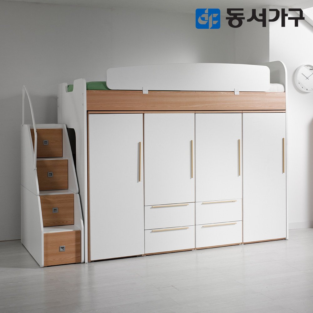 동서가구 디무트 수납형 계단 옷장 4세트 어린이 학생 벙커 침대 DF626520, 화이트할인· 00:07: 상세 이미지 1