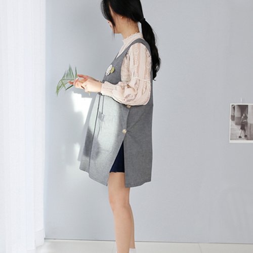 소담소담 가슴에꽃_그레이 원피스형 앞치마 빅사이즈가능, 일반사이즈, 1개 상세 이미지 1