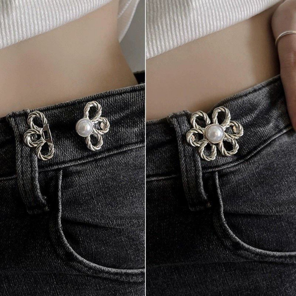 바지 허리조절 클립 꽃 조절핀 요술 단추 5개세트, 실버×5개할인 상세 이미지 1