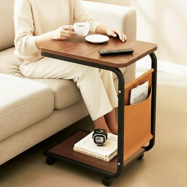 루이자몰 이동식 사이드 테이블 침대 협탁, 내추럴 월넛할인