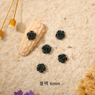 네일아트재료 네일파츠 로즈 장미꽃 파츠, 장미꽃6mm 블랙, 50개할인