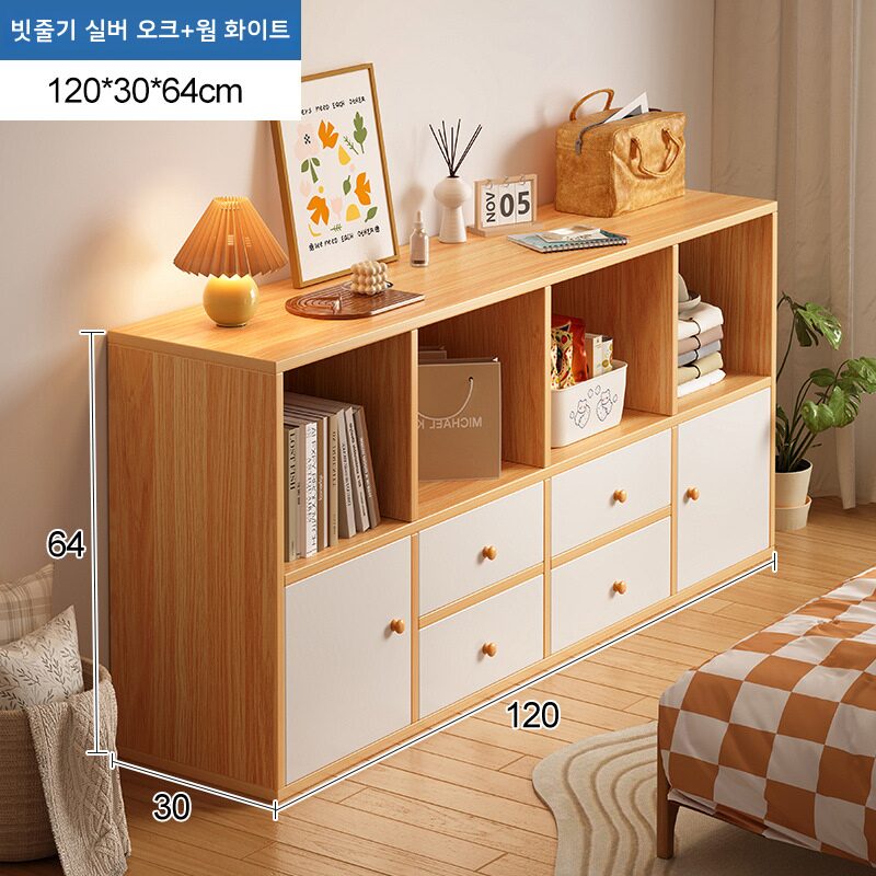 XFD 낮은 수납장 우드 사물함 다목적 오픈책장 서랍장 DIY 가구, 원목색 상세 이미지 2