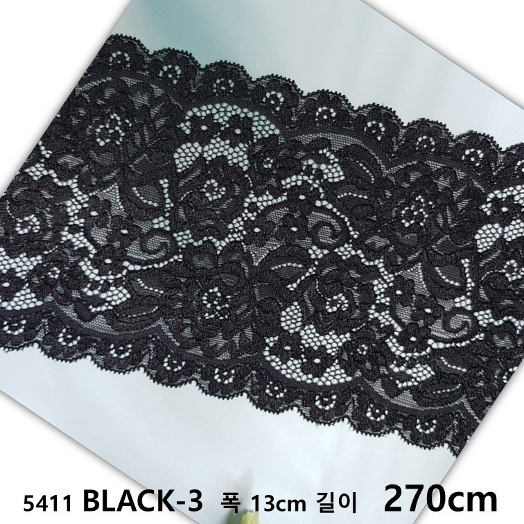 DKLACE-5411-F / (폭 13cm 길이1yd 5yd 기준) / 자가드 낙하판 스판 레이스 모음, 블랙_3, 1개할인· 4일 남음 상세 이미지 1
