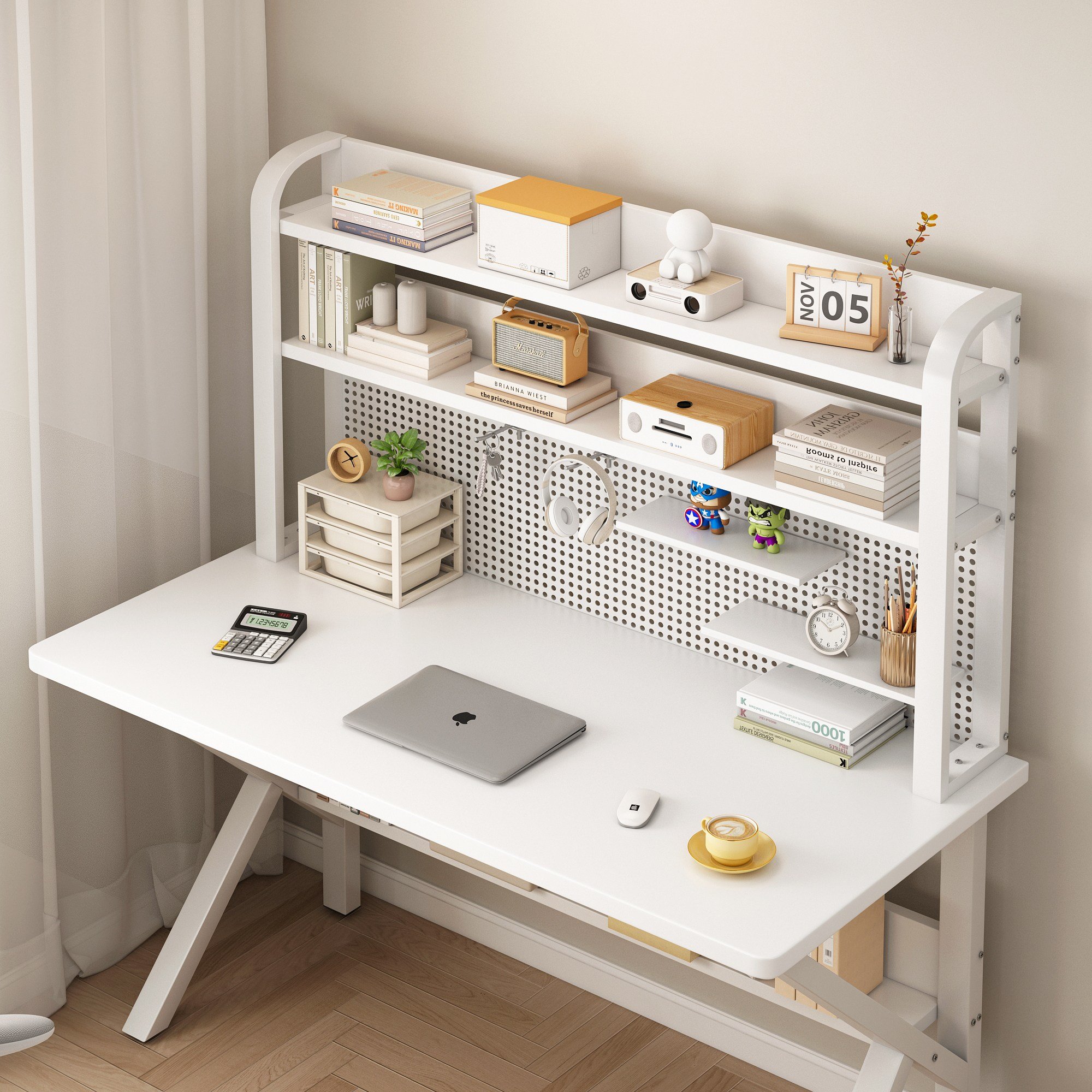 편안홈 다기능 철제 책상 오피스데스크 컴퓨터책상 업그레이드 타공보드, 화이트할인 상세 이미지 2