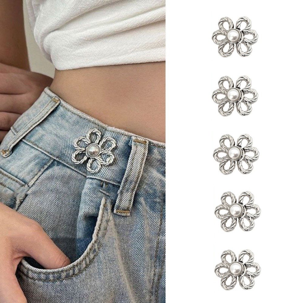 바지 허리조절 클립 꽃 조절핀 요술 단추 5개세트, 실버×5개할인 상세 이미지 1