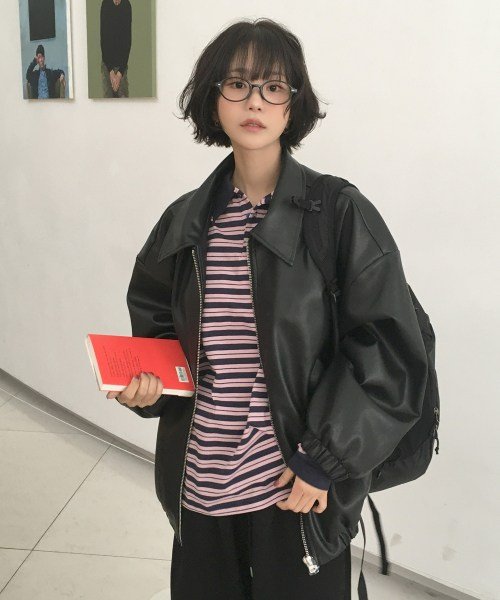 PLACE STUDIO 레더 투웨이 오버핏 밴딩 점퍼 자켓 23F8870-4500 37214 상세 이미지 1