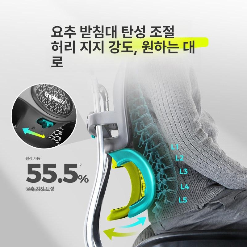 Ergohuman B이글 인체공학 사무용 의자, 회전식 높이 조절 팔걸이, 실버화이트 상세 이미지 2