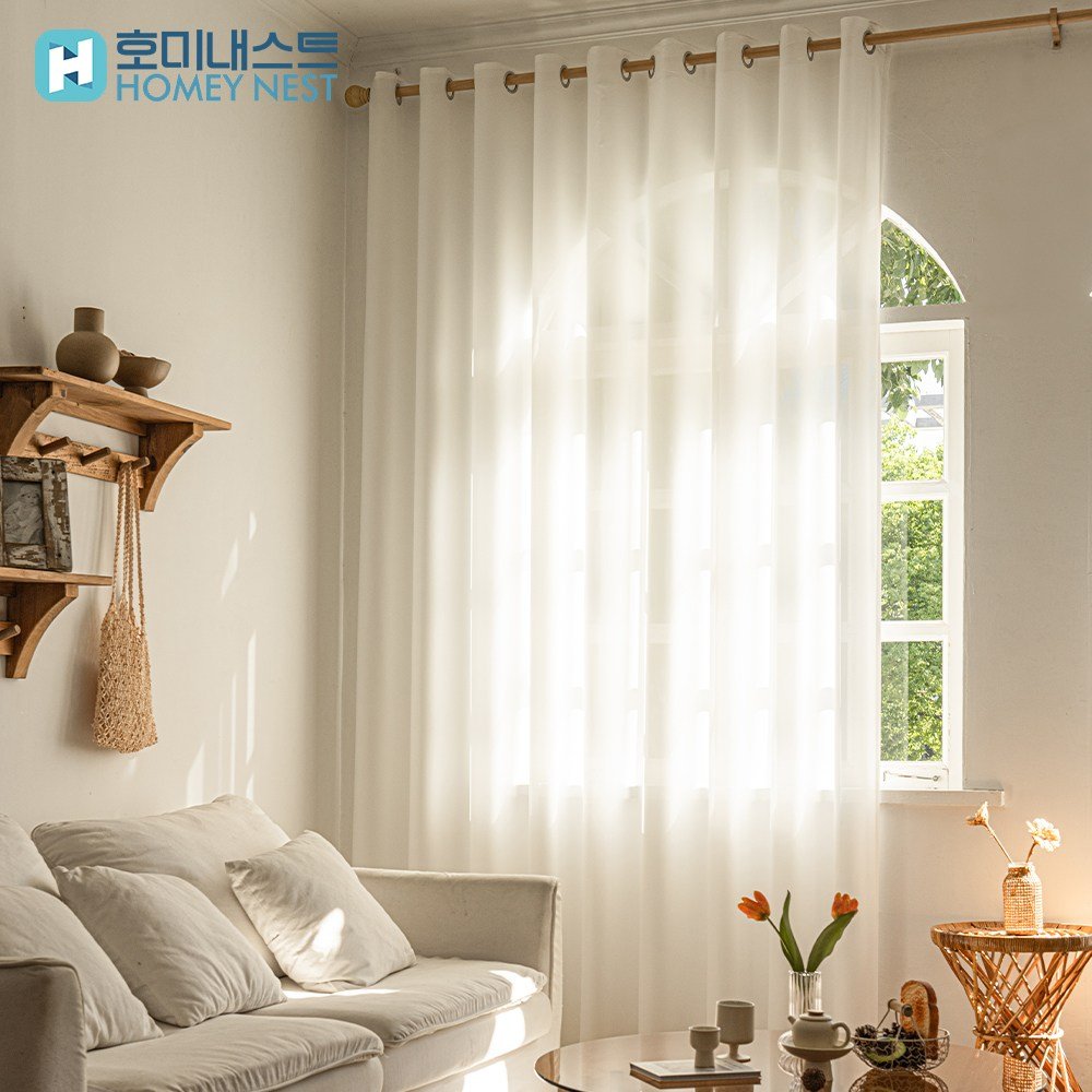 HOMEY NEST 스크래치 방지 쉬폰커튼 인테리어 안방 화이트 커텐 아일렛형 1P할인 상세 이미지 1