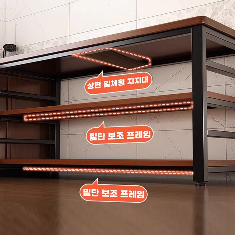 Seekfun 업그레이드 주방 수납장 하중240kg 3단 테이블 튼튼한 와이드 수납 선반 식탁 렌지대 작업용, 화이트/Whtie할인 상세 이미지 2