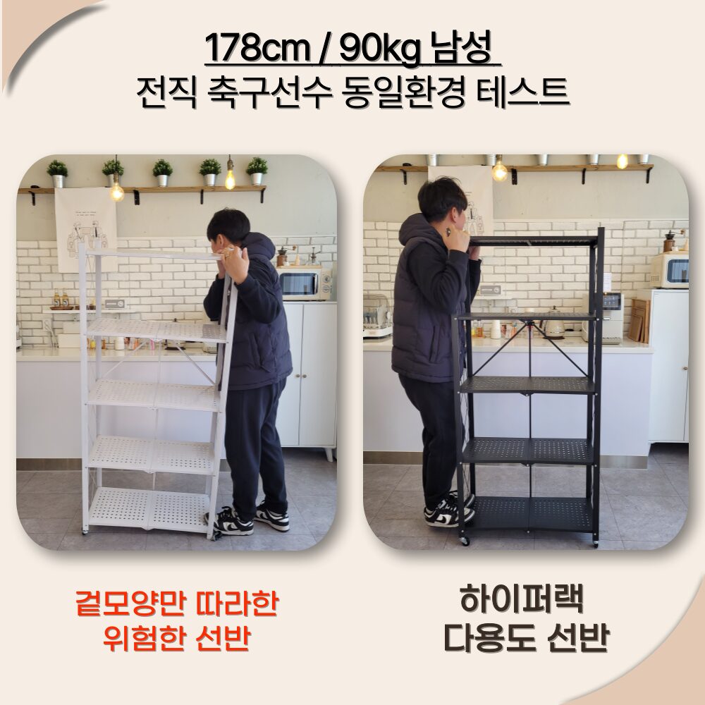 하이퍼랙 이동식 철제선반 고강도 접이식 무설치 수납선반 5단, 메탈블랙쿠폰할인 상세 이미지 1